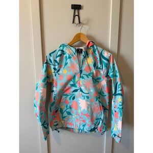 Nike Women Floral Print Windbreaker pullover spring  Hooded Teal XS Loose Fit